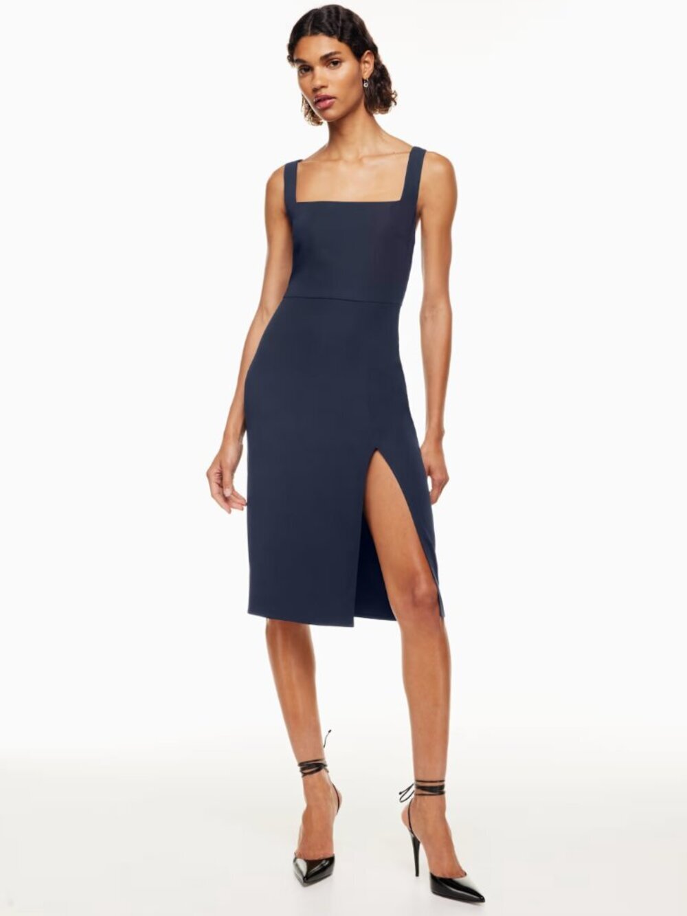 Babaton Aritzia Indigo Navy Blue Lightweight 90s Slit Casual Midi Dress